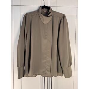 VTG Rodier Paris Blouse Size 3/XXL Taupe High Neck Minimalist French Designer